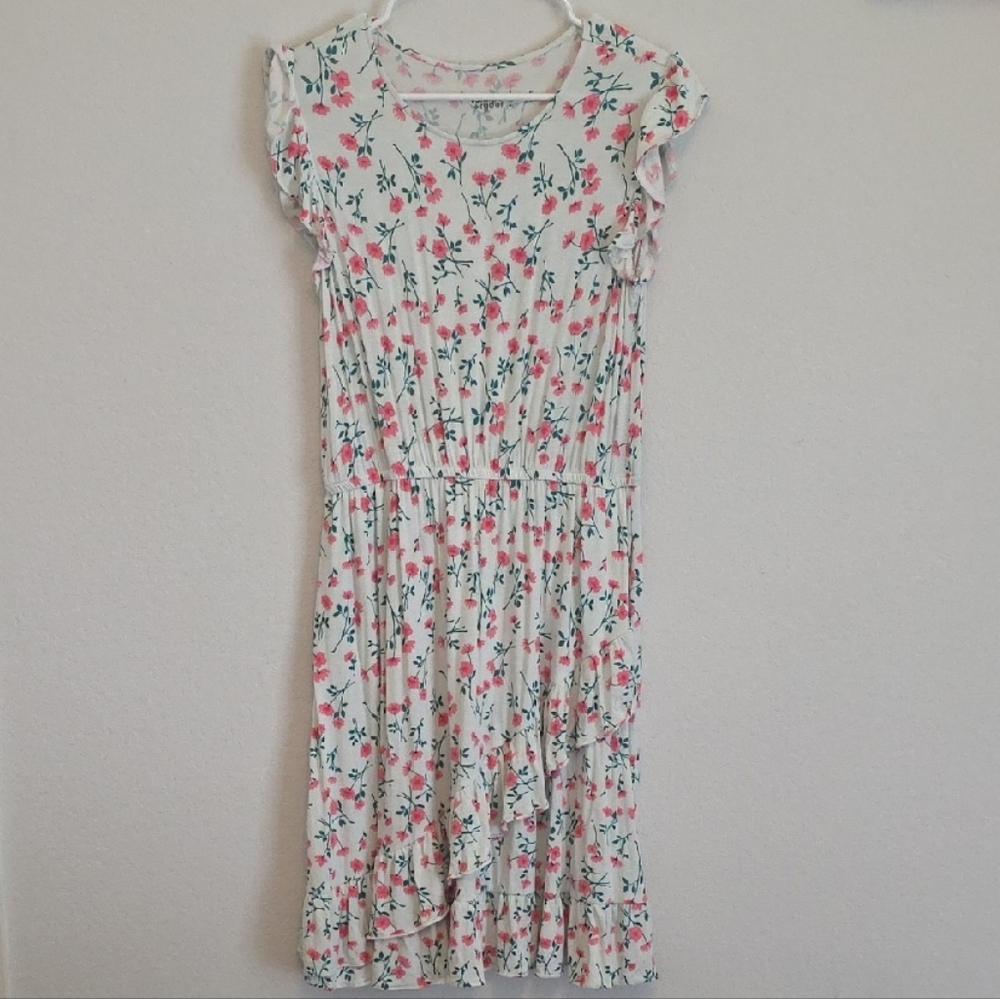 Rumi+ryder Floral Kids Dress - Off-White with Pink and Green